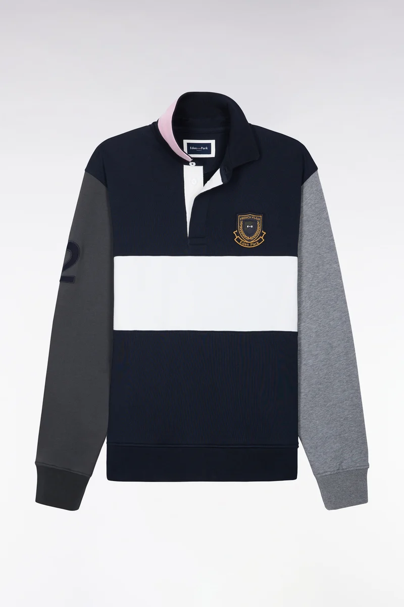 Sweatshirt en coton à découpes marine écusson brodé