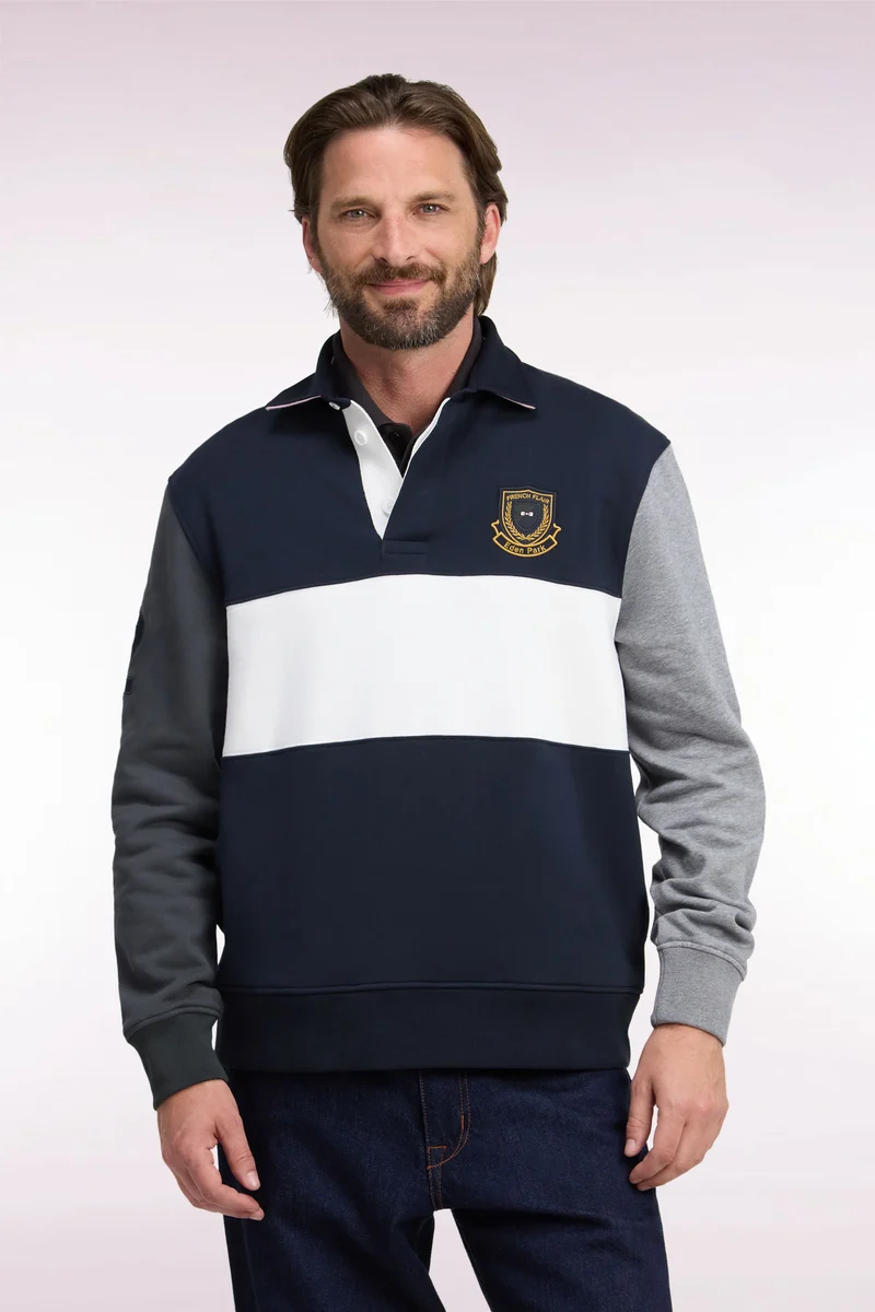 Sweatshirt en coton à découpes marine écusson brodé