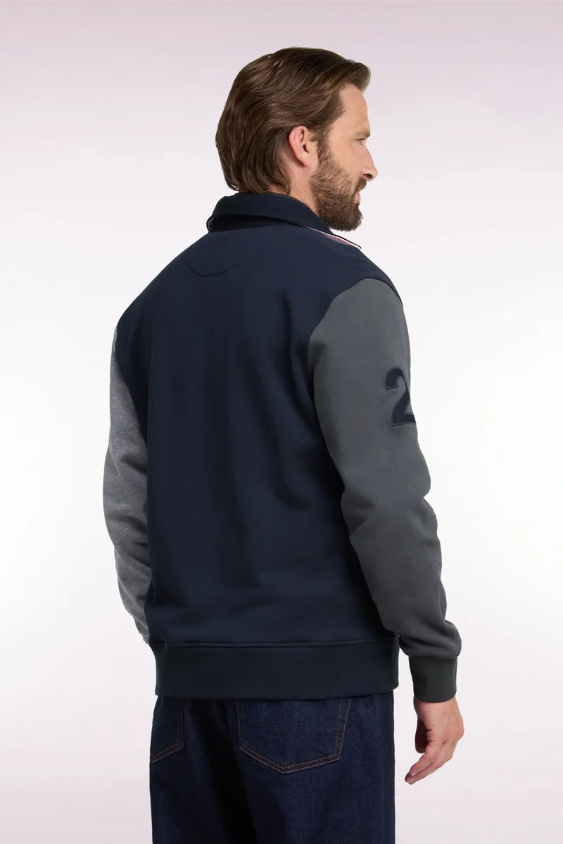 Sweatshirt en coton à découpes marine écusson brodé