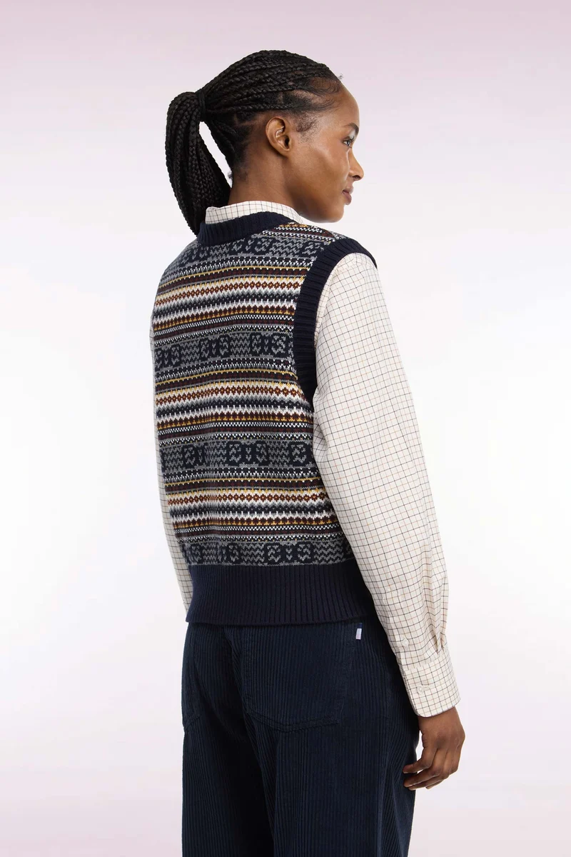 Pull sans manches en laine et coton marine