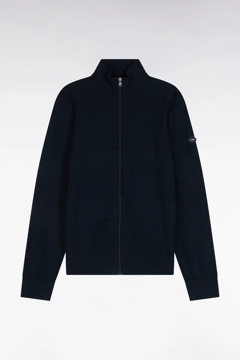 Cardigan golf en coton et viscose marine coupe droite