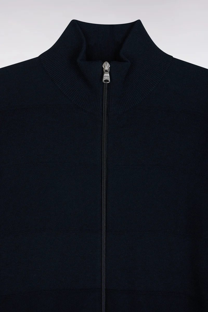 Cardigan golf en coton et viscose marine coupe droite