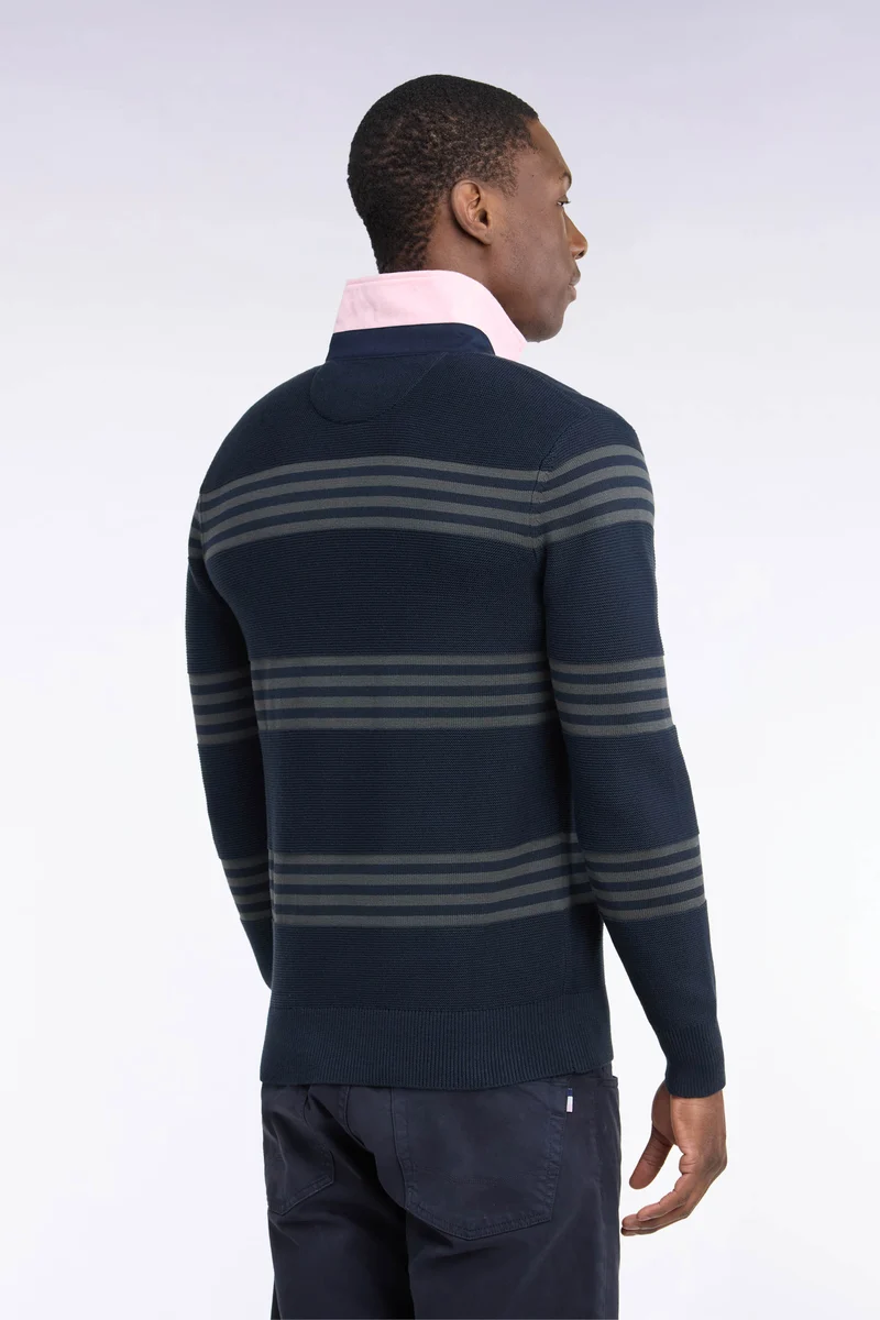 Pull à col maillot en coton kaki et marine coupe droite