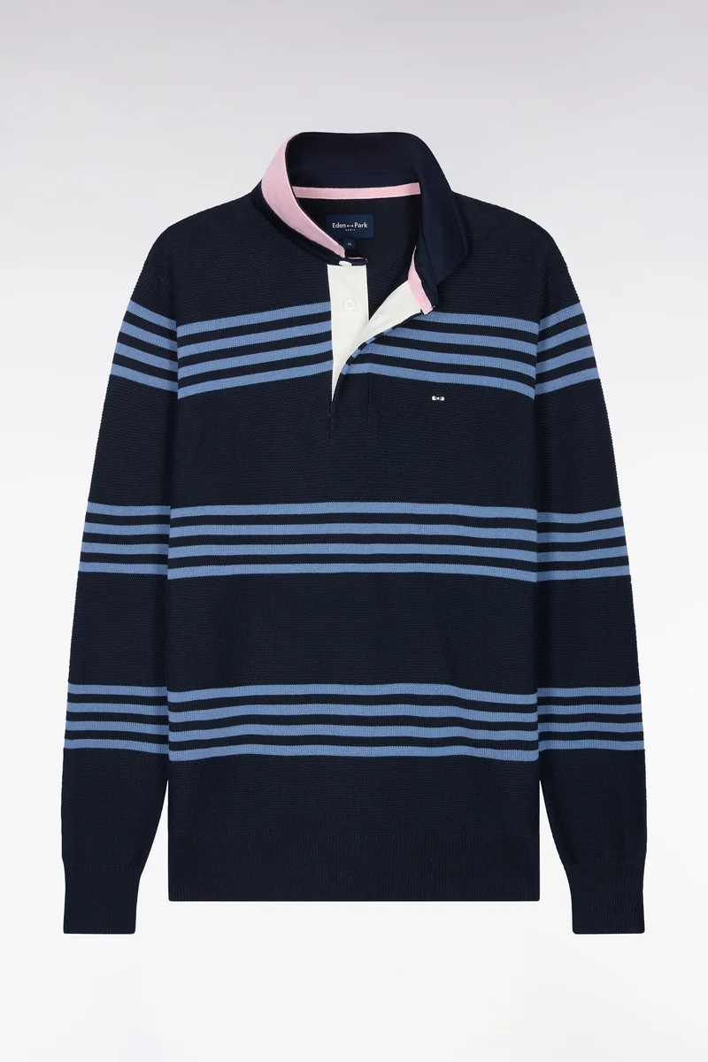 Pull à col maillot en coton bleu et marine coupe droite