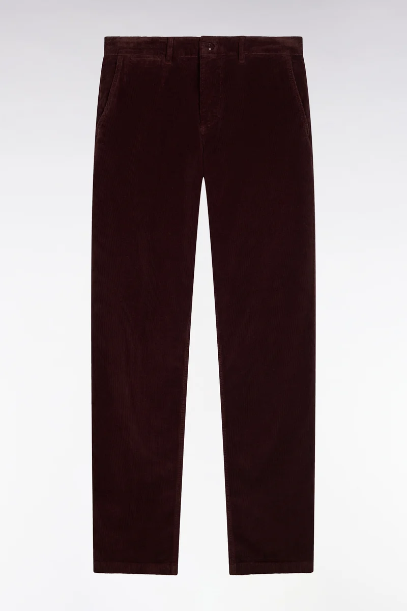 Pantalon chino sans plis en velours côtelé marron coupe regular
