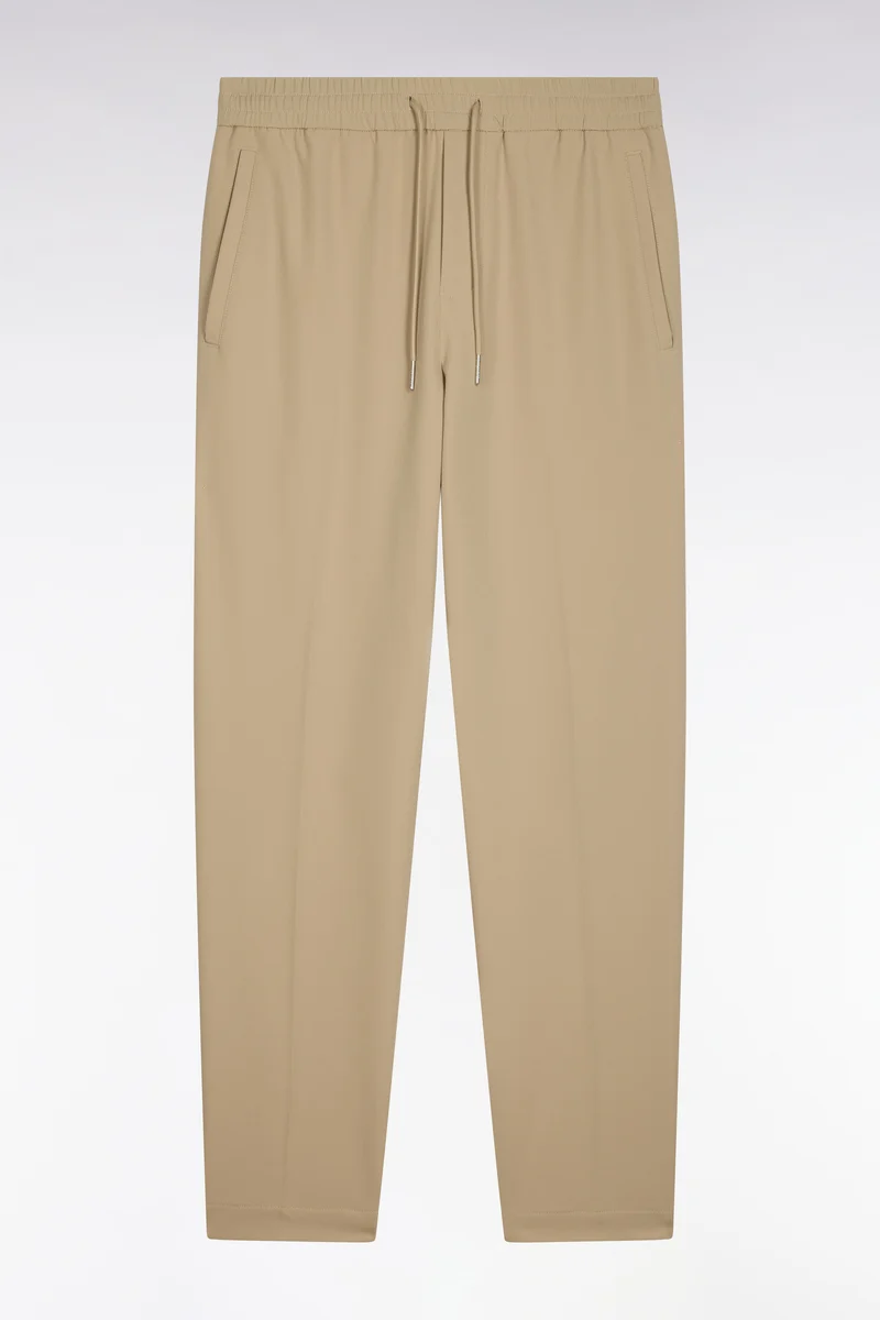 Pantalon à taille élastiquée en nylon stretch technique beige coupe Modern