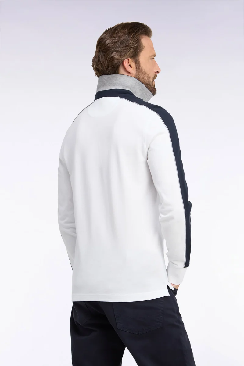 Polo à manches longues en piqué de coton peigné bicolore blanc XV de France