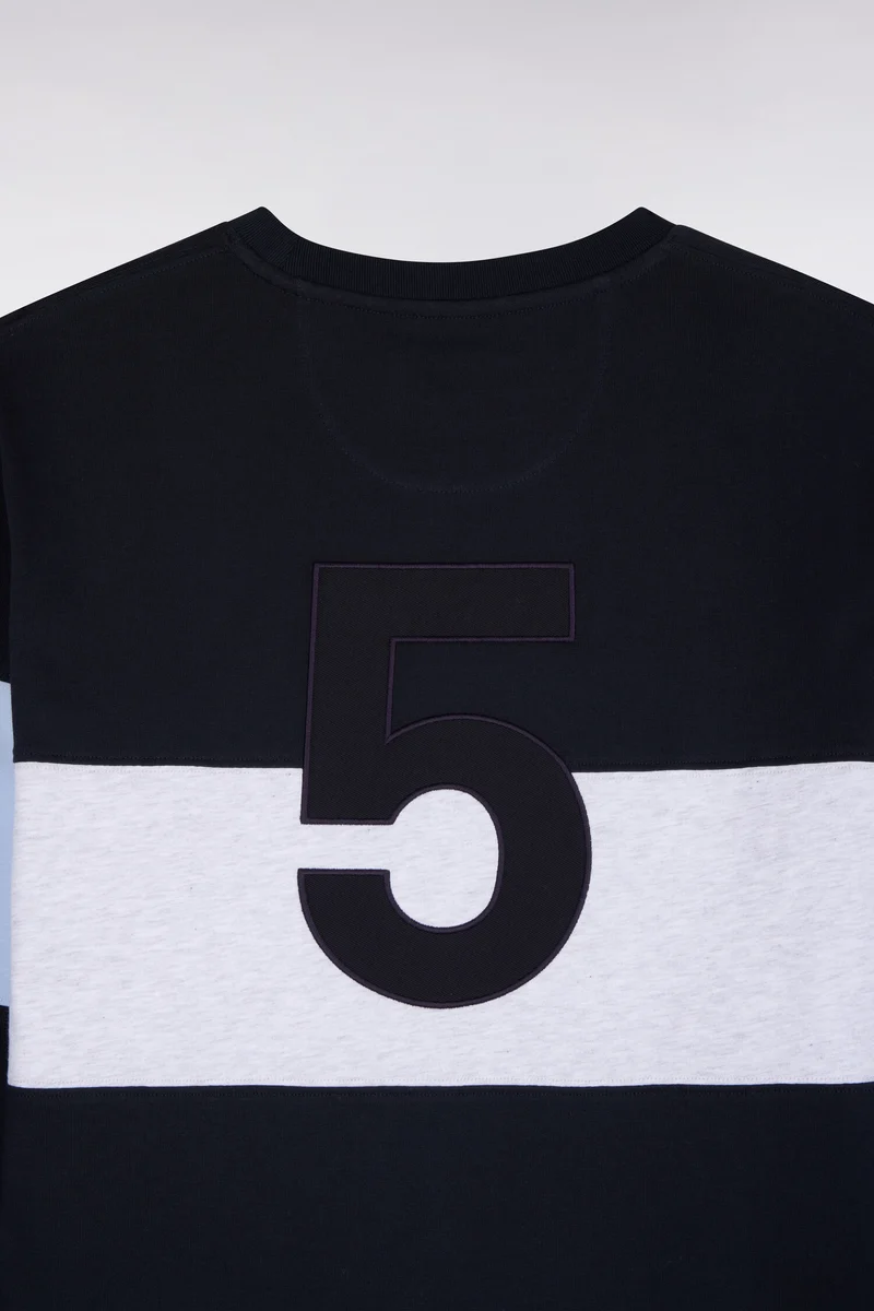 T-shirt manches longues en coton marine à découpes coupe droite