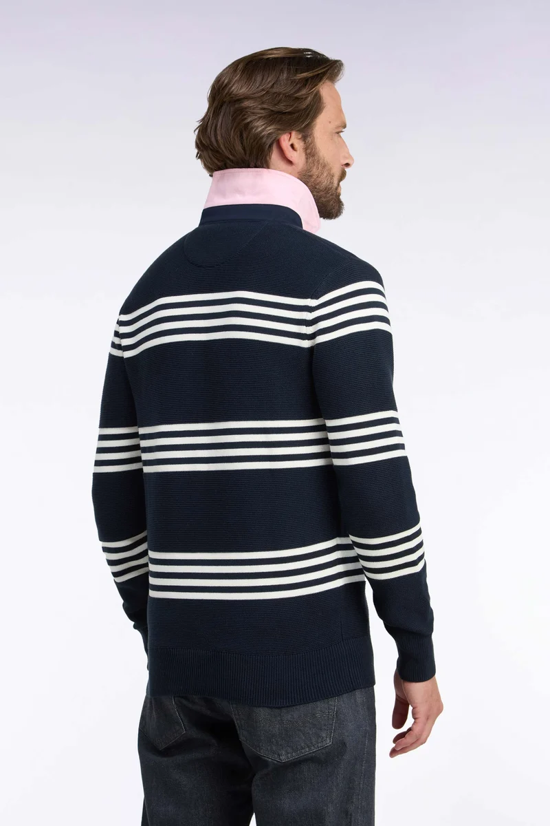 Pull à col maillot en coton écru et marine coupe droite