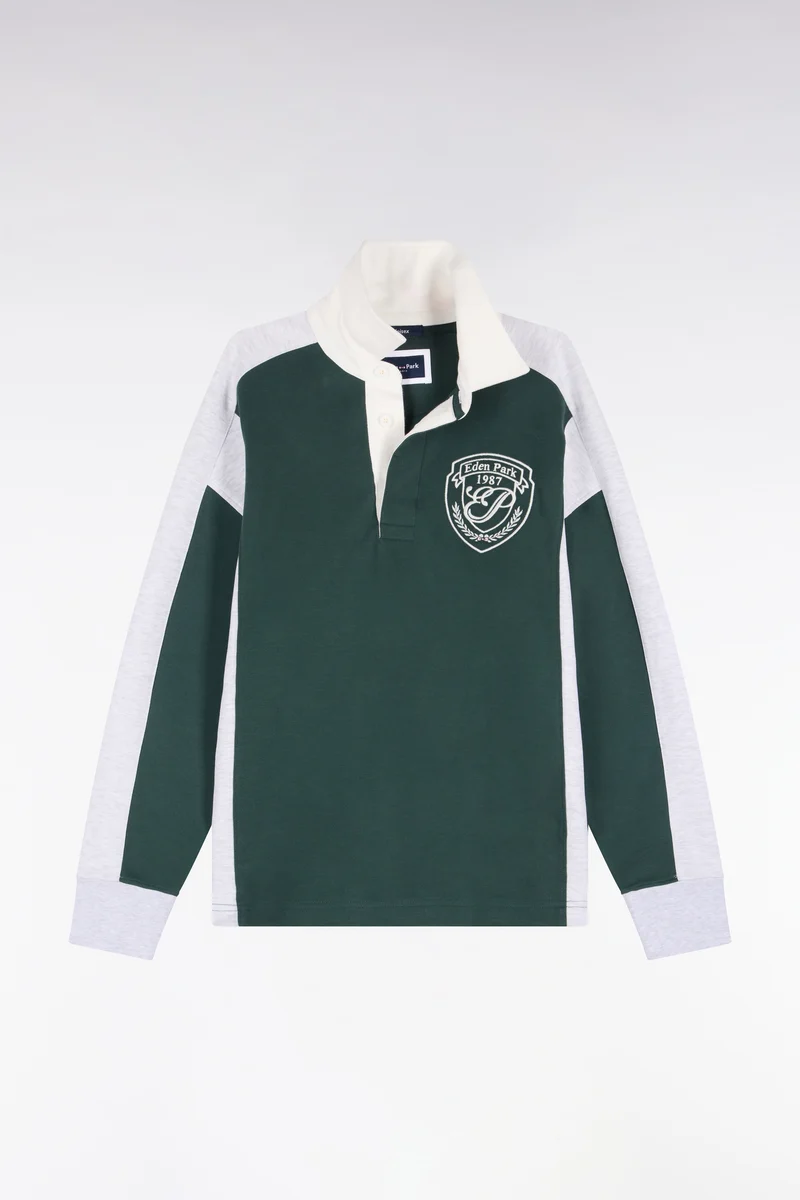 Sweatshirt unisexe à col maillot en interlock vert et découpes contrastées coupe loose
