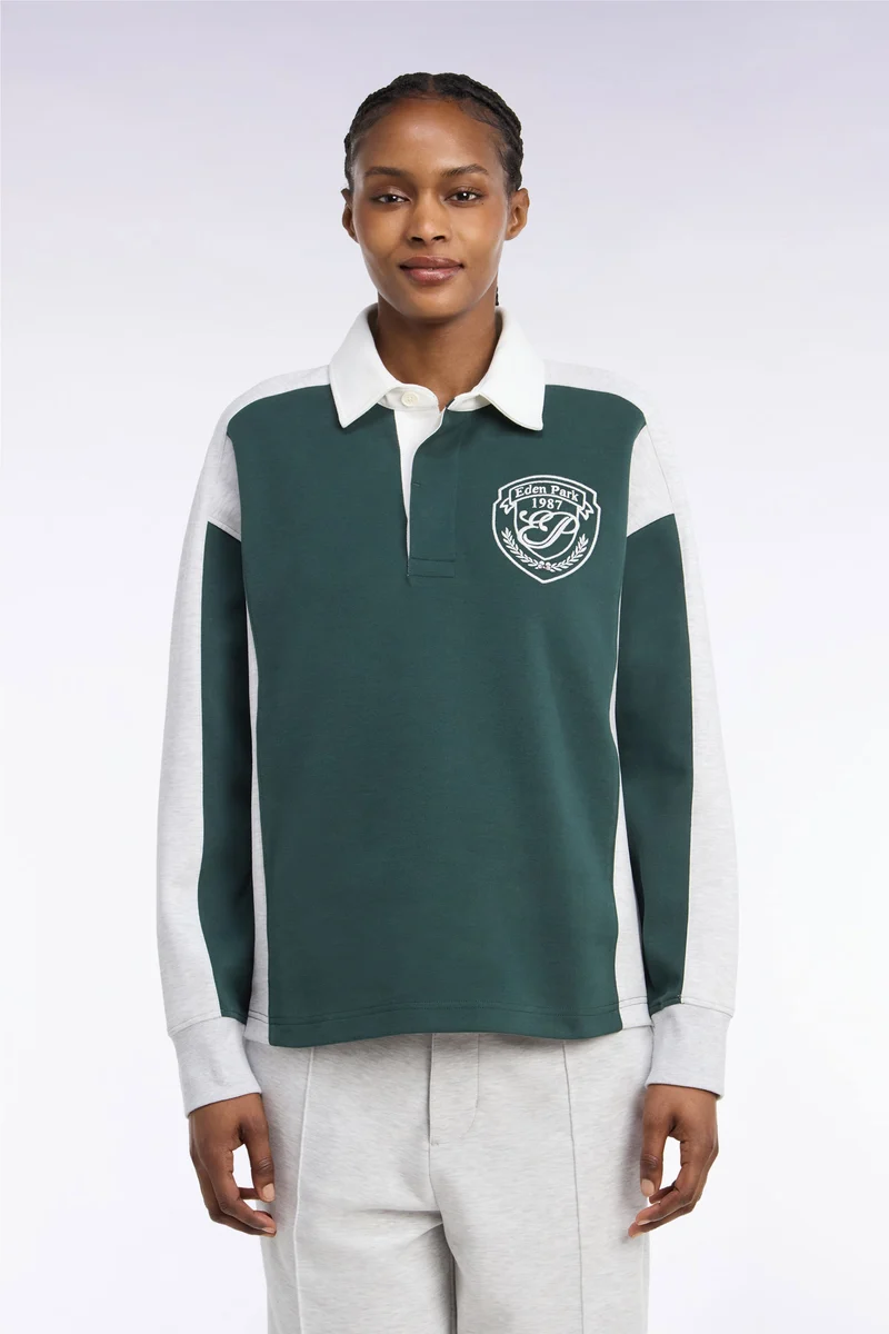 Sweatshirt unisexe à col maillot en interlock vert et découpes contrastées coupe loose