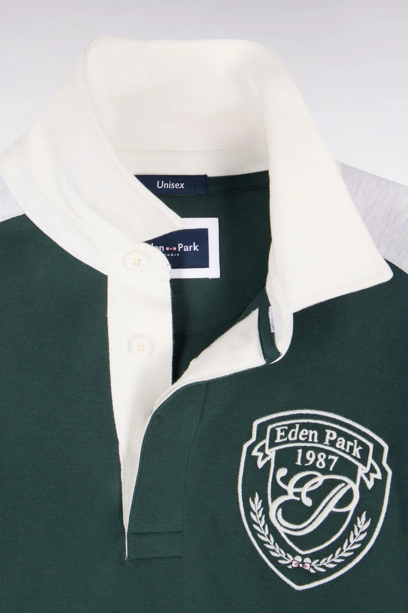 Sweatshirt unisexe à col maillot en interlock vert et découpes contrastées coupe loose