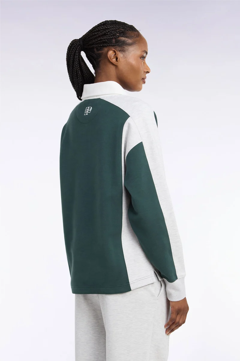 Sweatshirt unisexe à col maillot en interlock vert et découpes contrastées coupe loose