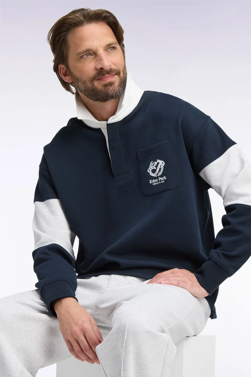 Sweatshirt unisexe à col maillot en interlock marine broderies héritage coupe loose