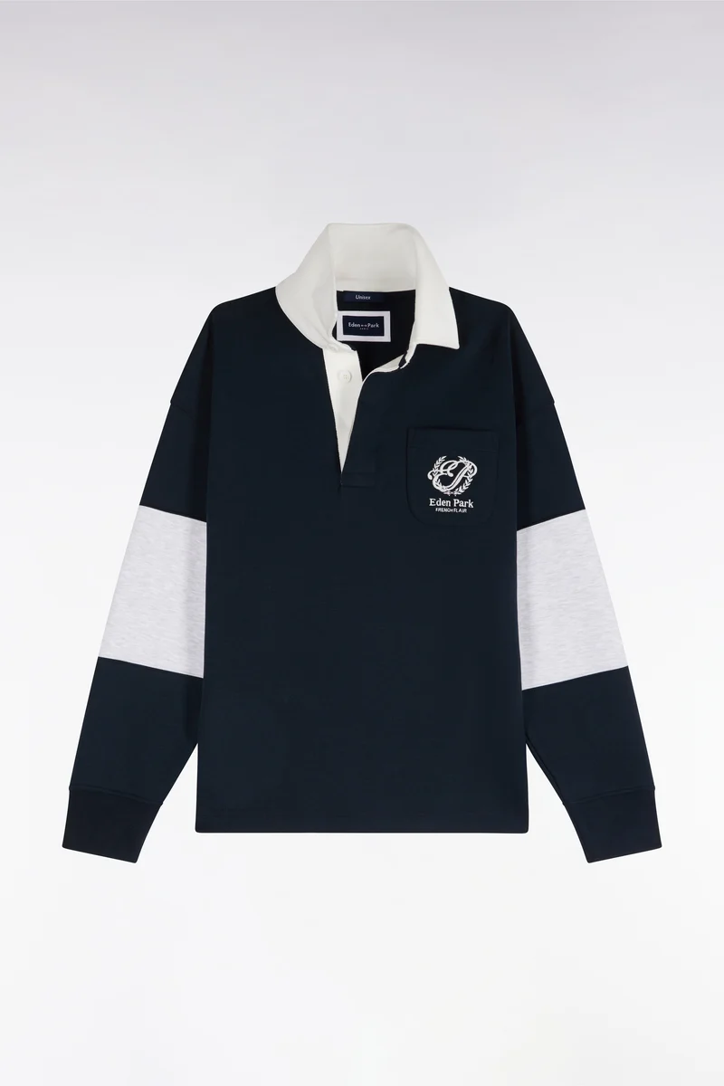 Sweatshirt unisexe à col maillot en interlock marine broderies héritage coupe loose