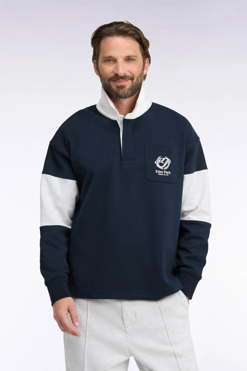 Sweatshirt unisexe à col maillot en interlock marine broderies héritage coupe loose