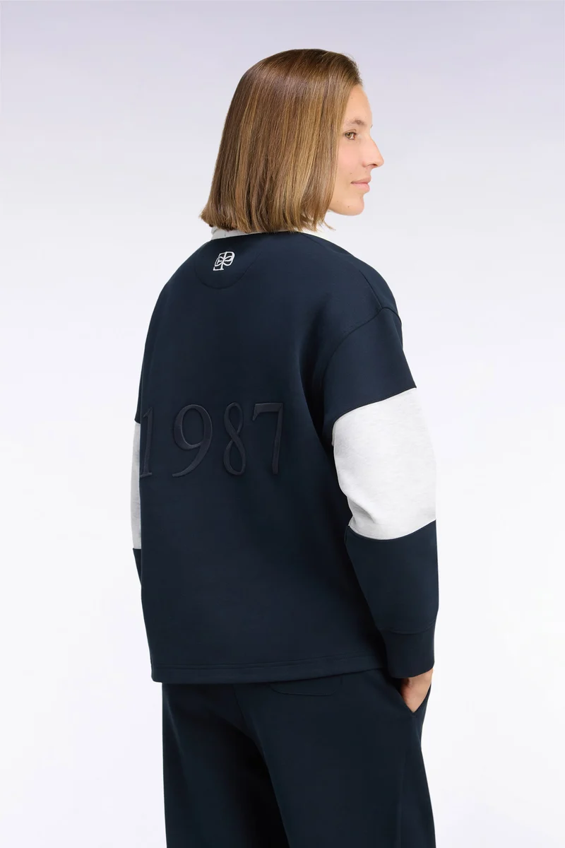 Sweatshirt unisexe à col maillot en interlock marine broderies héritage coupe loose