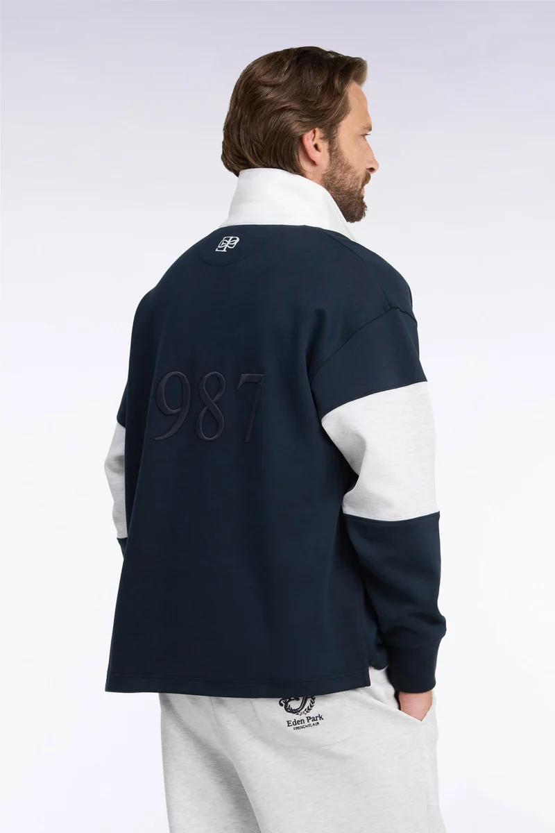 Sweatshirt unisexe à col maillot en interlock marine broderies héritage coupe loose