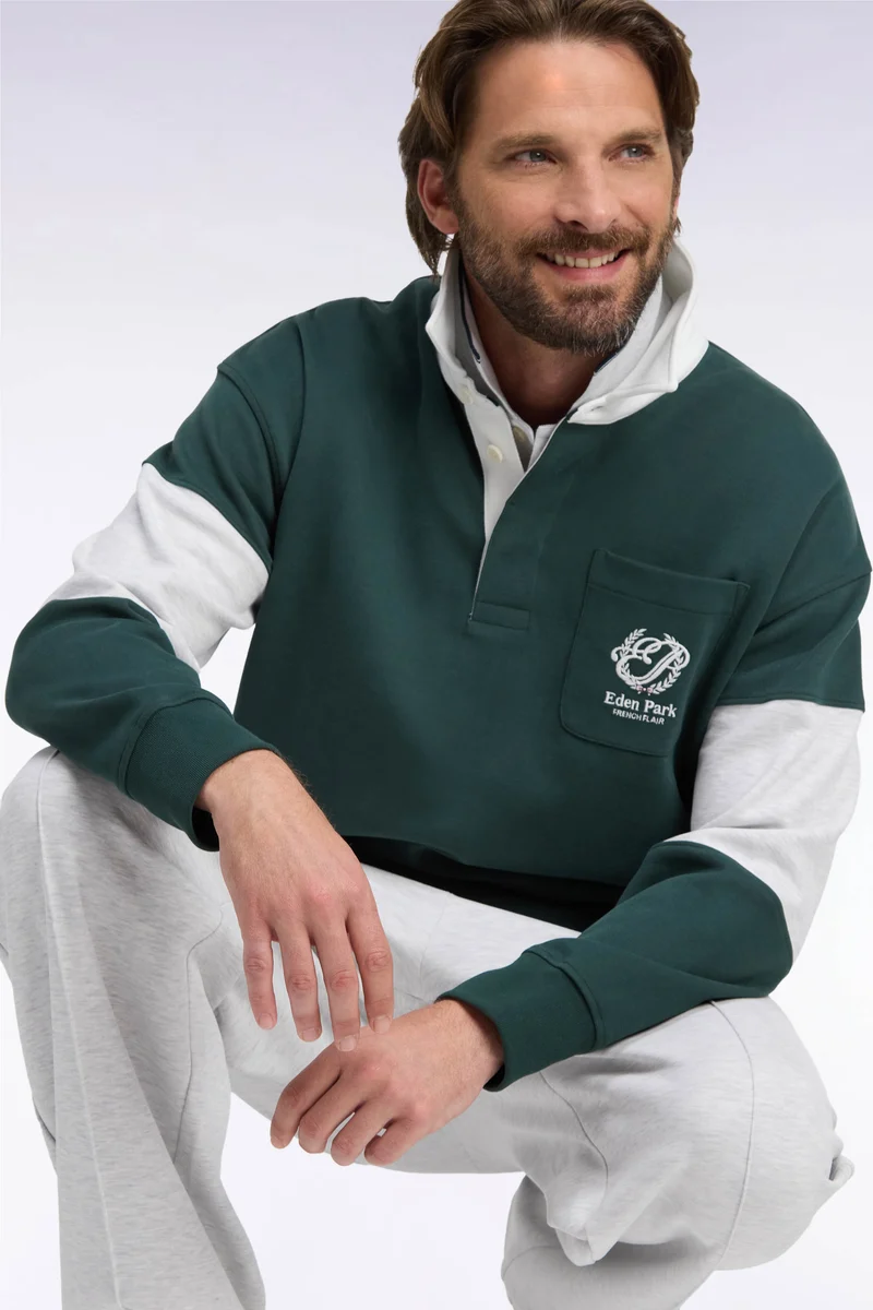 Sweatshirt unisexe à col maillot en interlock vert broderies héritage coupe loose