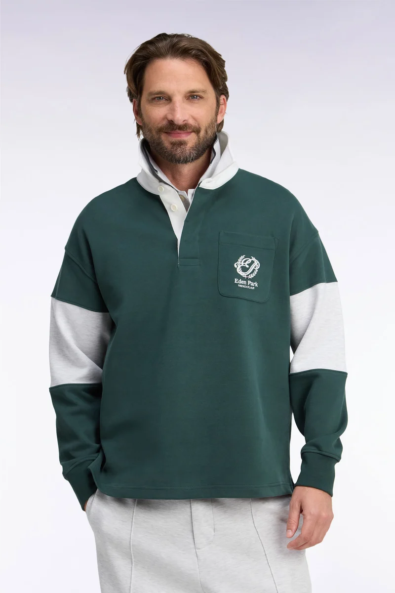 Sweatshirt unisexe à col maillot en interlock vert broderies héritage coupe loose