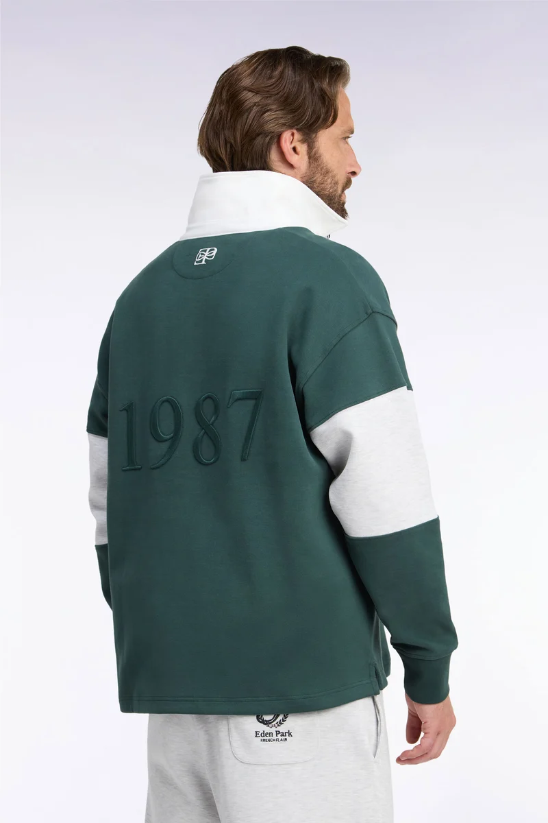 Sweatshirt unisexe à col maillot en interlock vert broderies héritage coupe loose