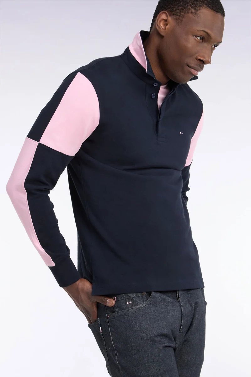Maillot manches longues en jersey de coton marine et rose