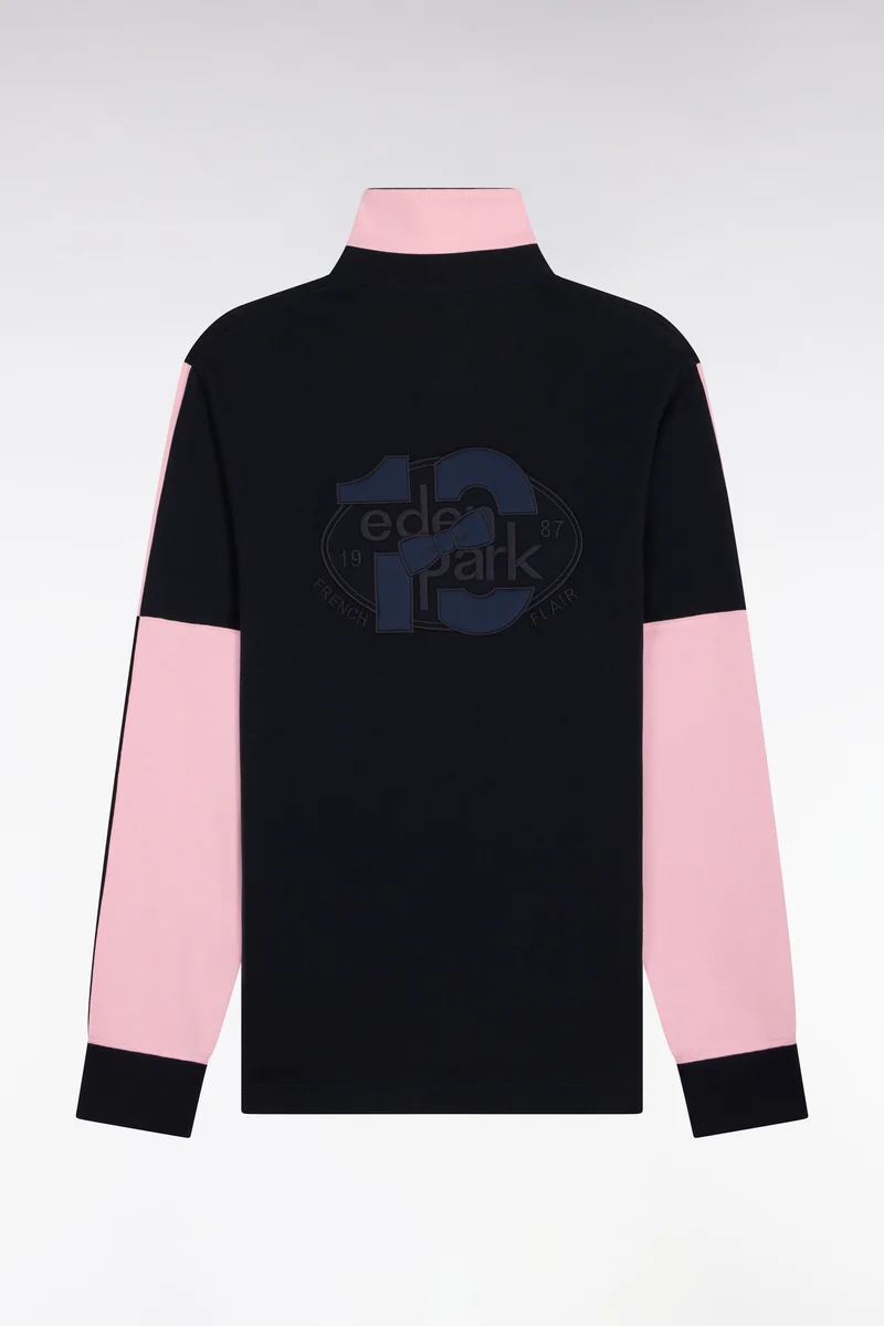 Maillot manches longues en jersey de coton marine et rose