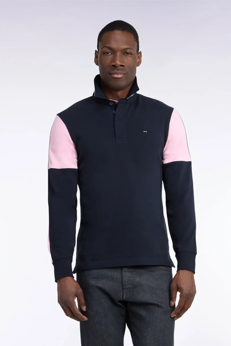 Maillot manches longues en jersey de coton marine et rose