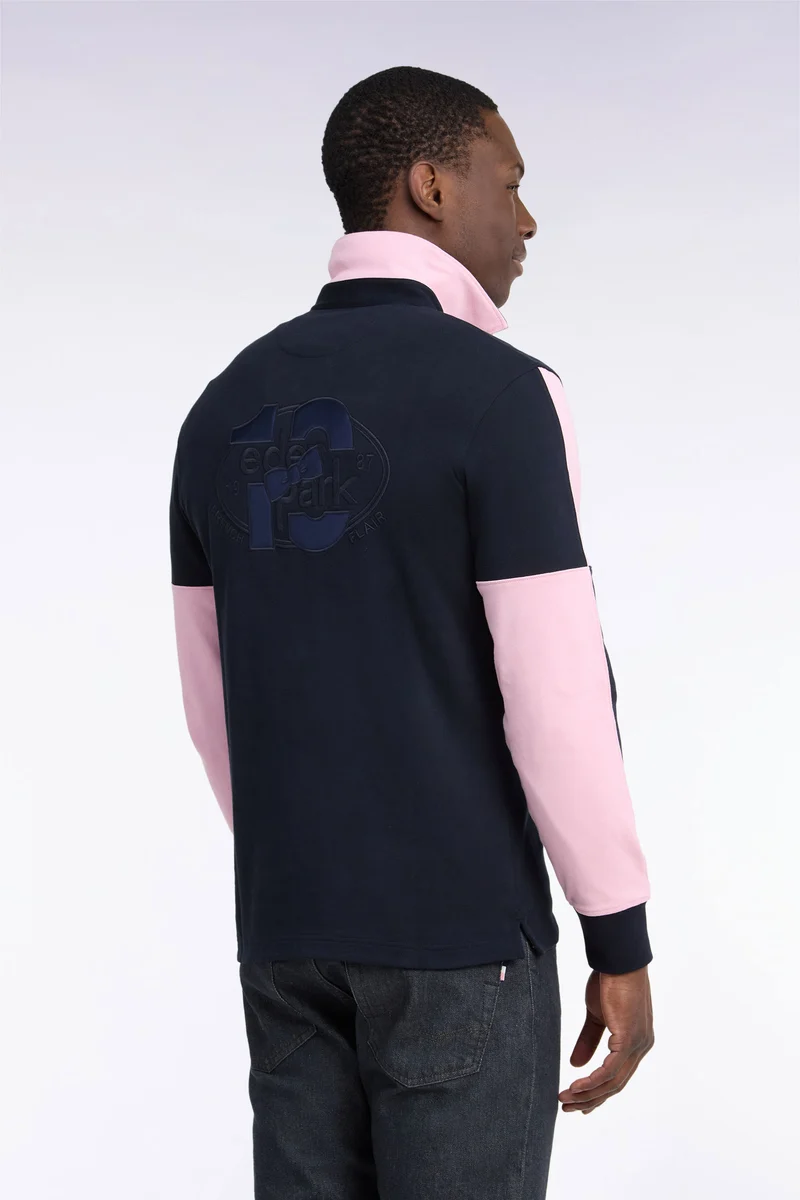Maillot manches longues en jersey de coton marine et rose