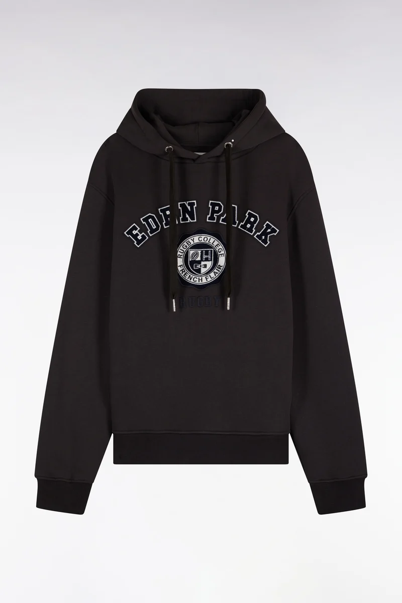 Sweatshirt à capuche en molleton marron broderie héritage rugby coupe droite