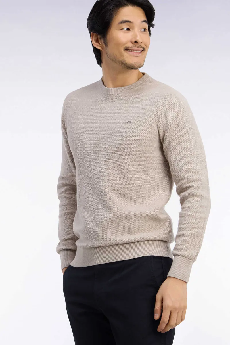 Pull col rond en coton beige coupe droite