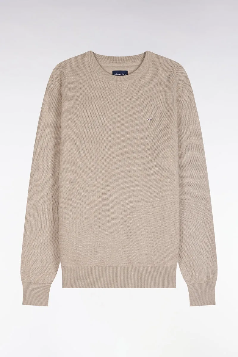 Pull col rond en coton beige coupe droite