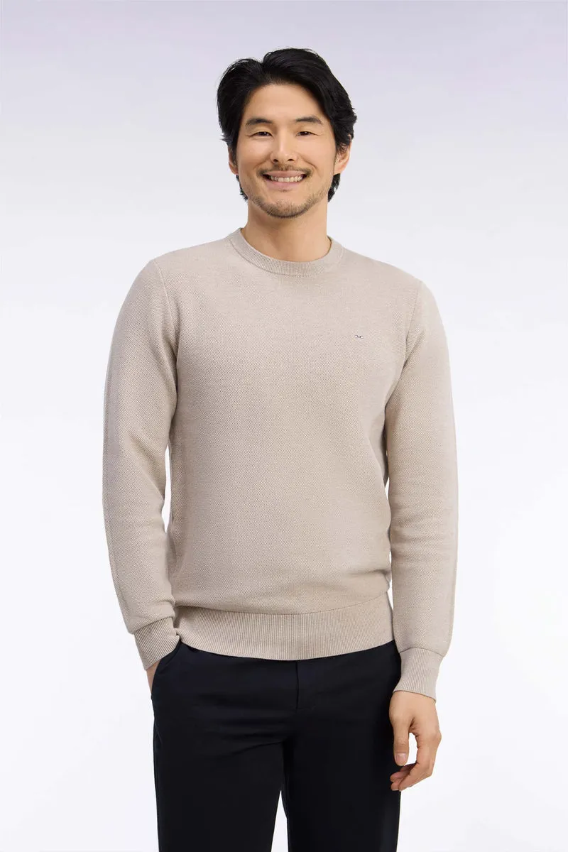 Pull col rond en coton beige coupe droite