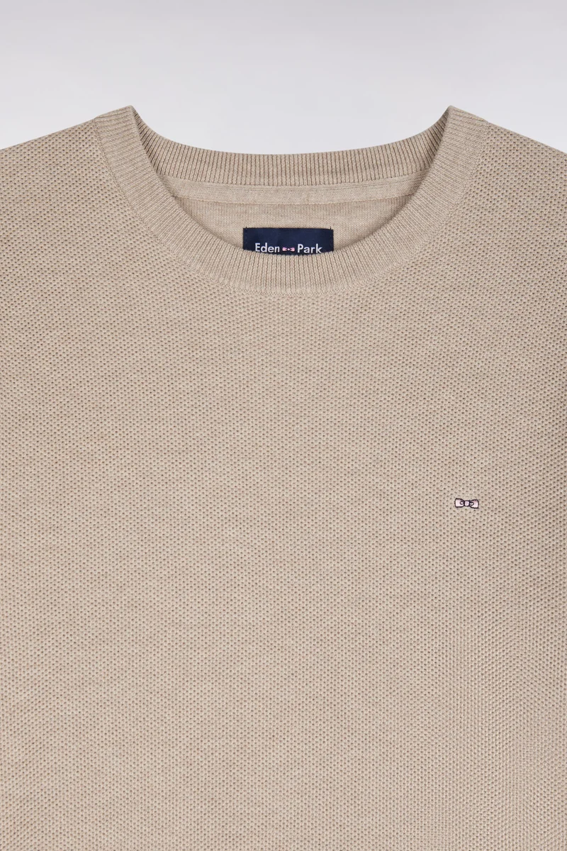 Pull col rond en coton beige coupe droite