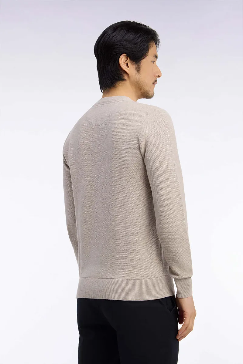 Pull col rond en coton beige coupe droite