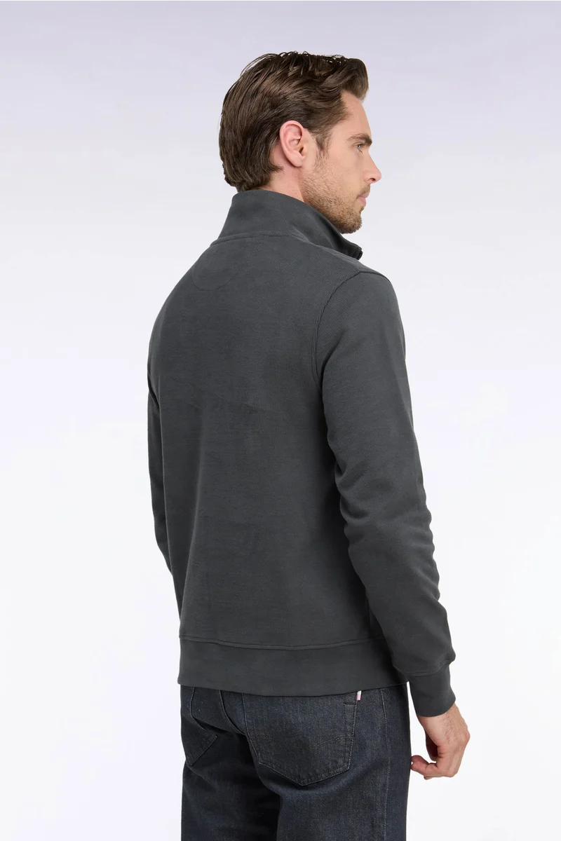 Sweatshirt col camionneur en molleton coton kaki coupe droite