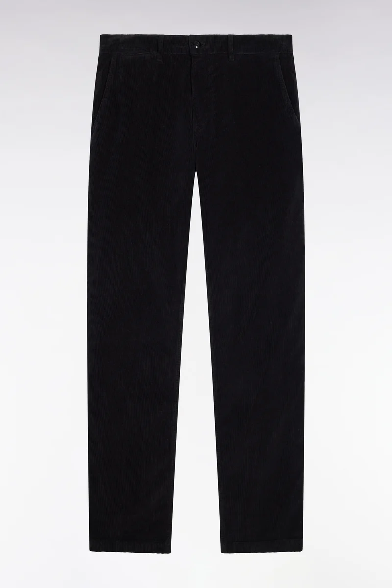 Pantalon chino sans plis en velours côtelé noir coupe regular