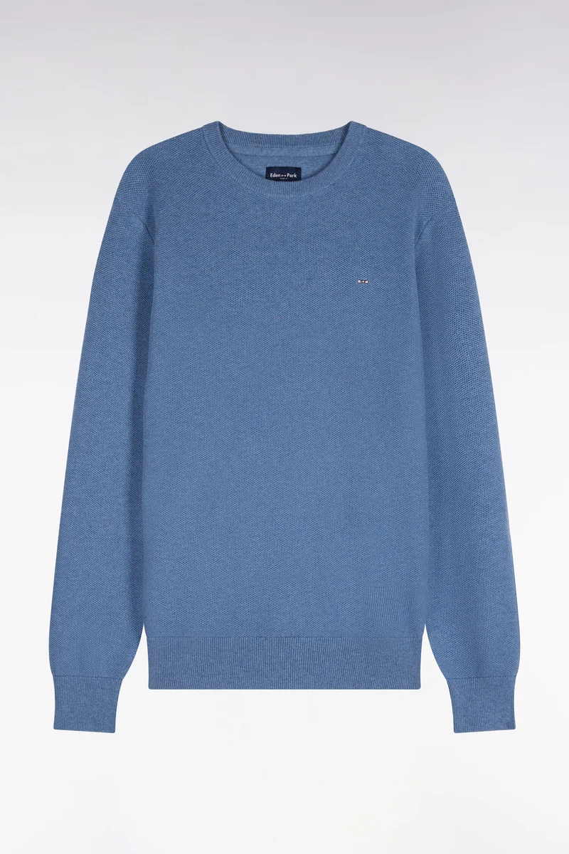 Pull col rond en coton bleu coupe droite