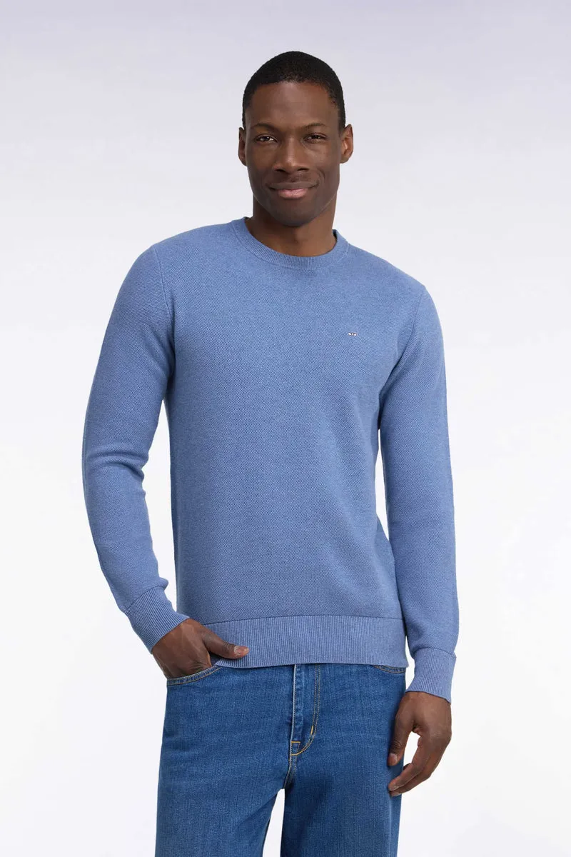Pull col rond en coton bleu coupe droite