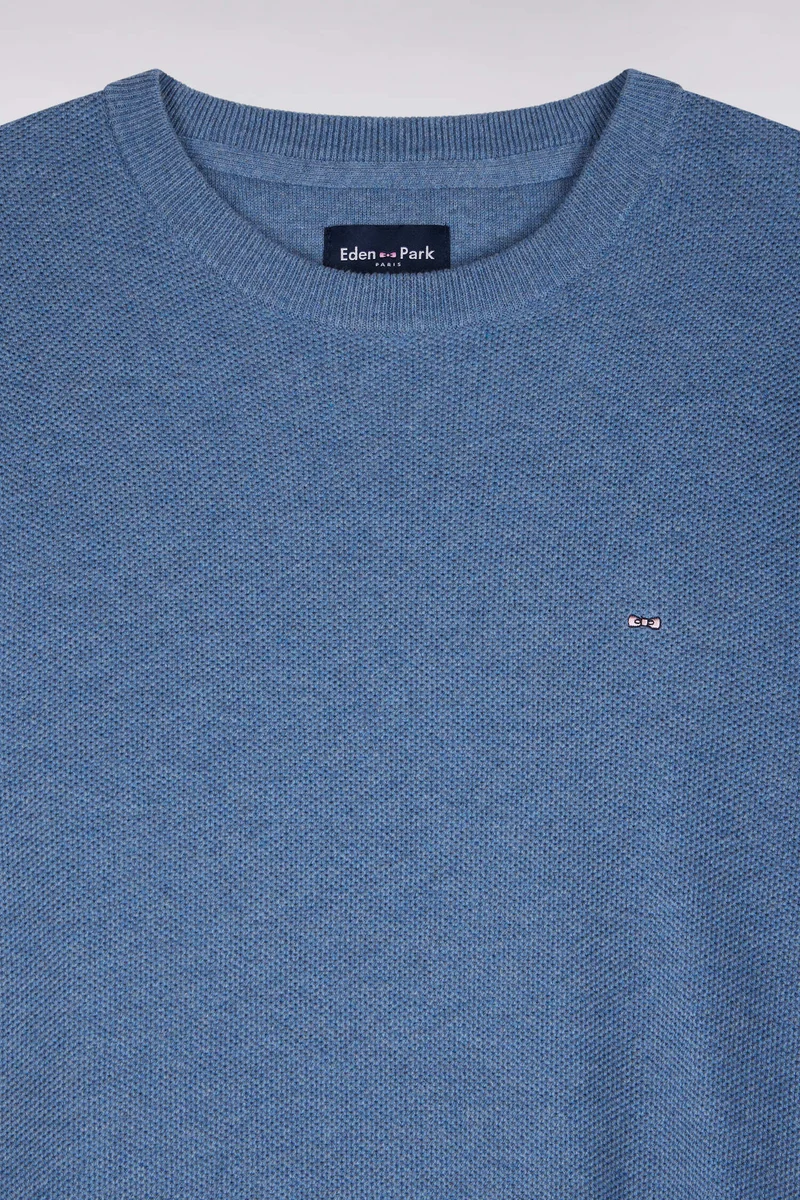 Pull col rond en coton bleu coupe droite