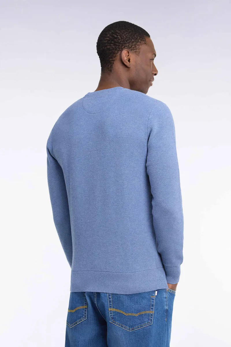 Pull col rond en coton bleu coupe droite