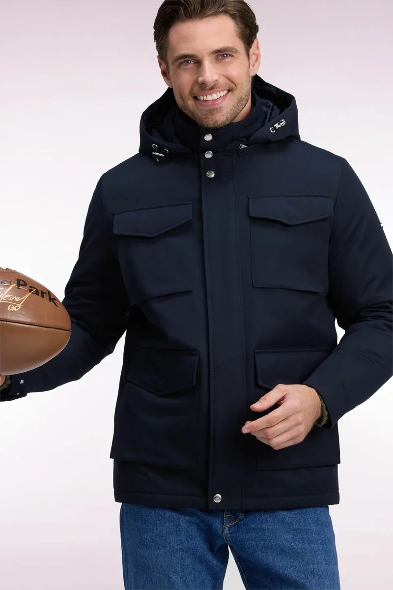 Parka façon saharienne en nylon marine