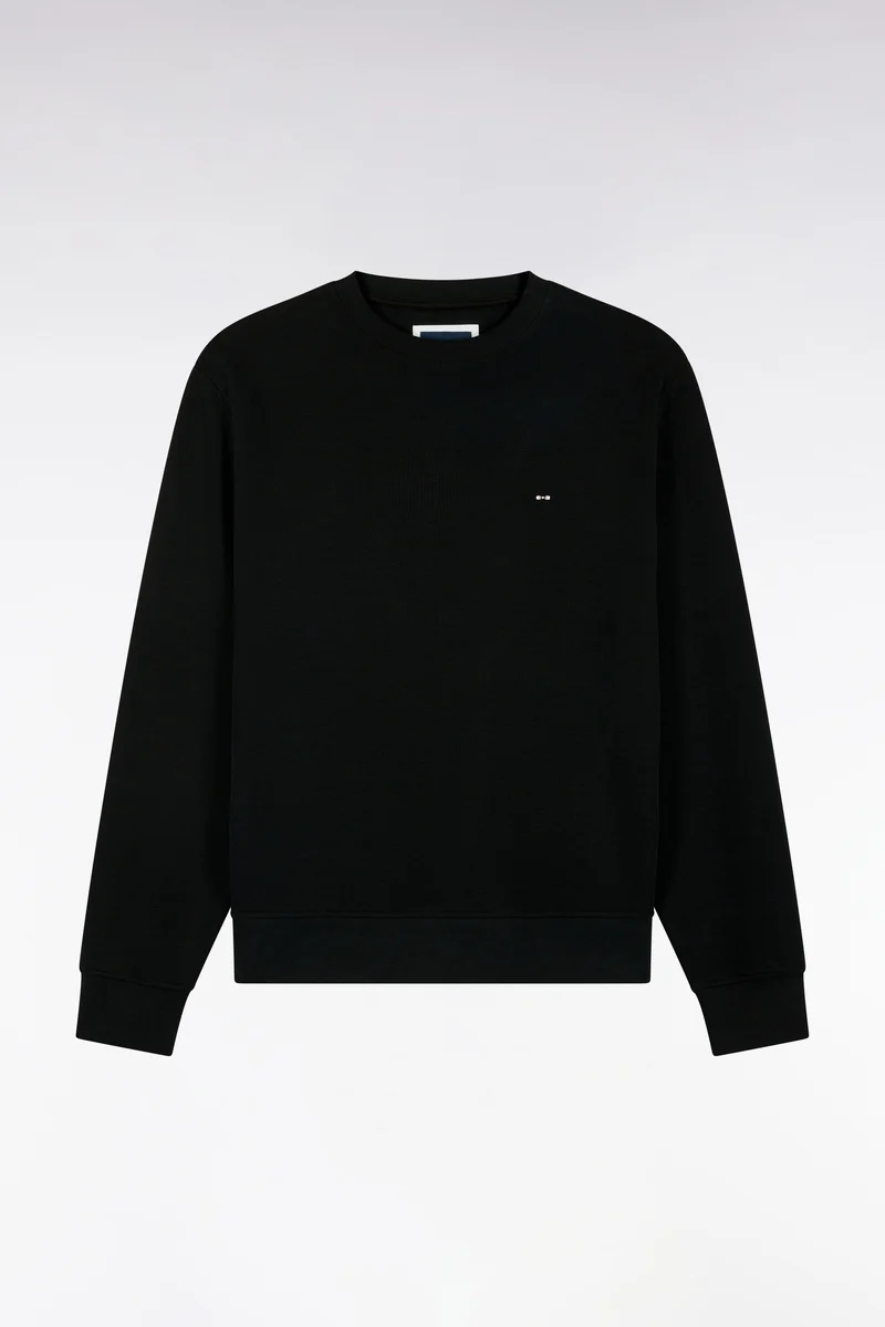 Sweatshirt à col rond en molleton coton noir coupe droite