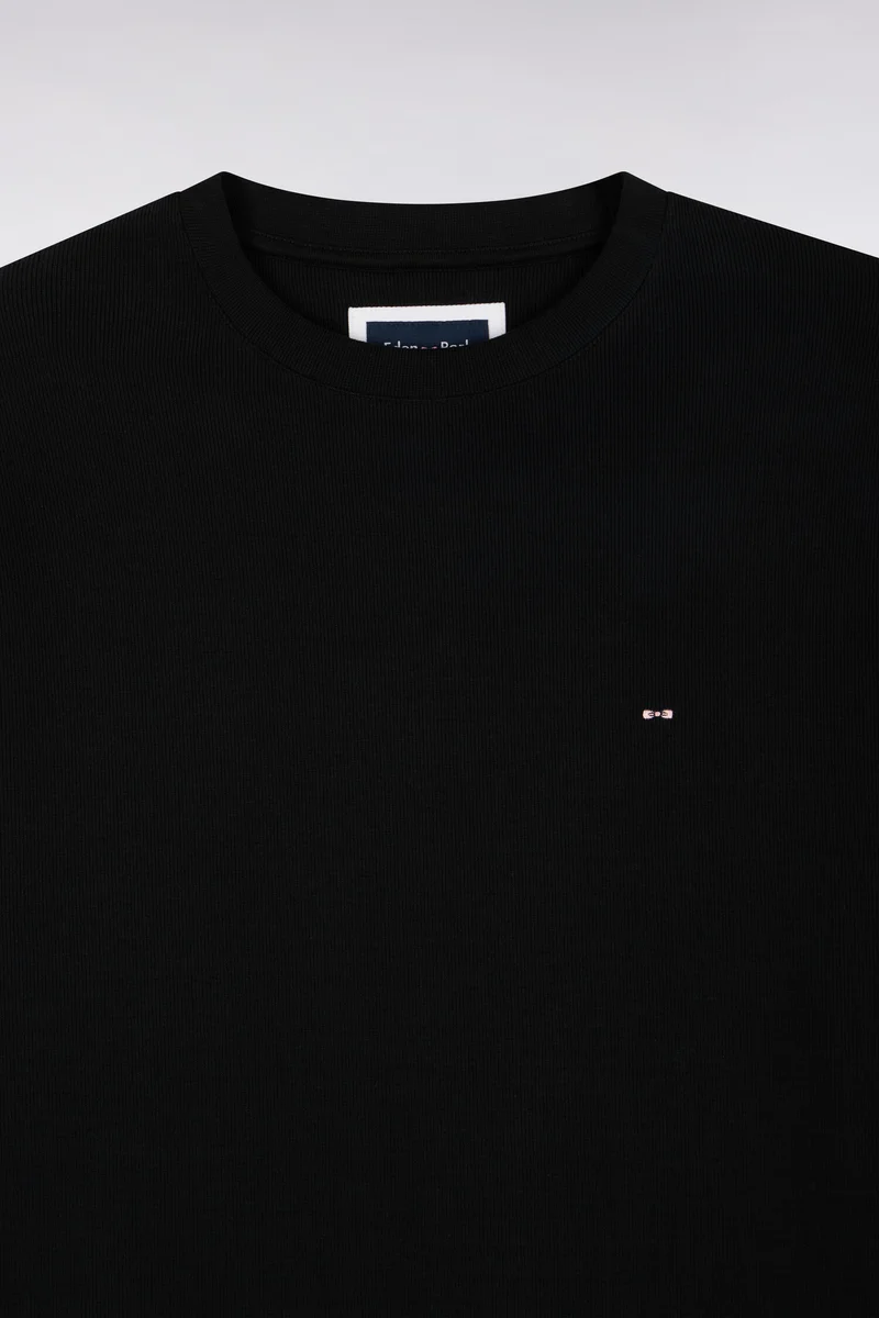 Sweatshirt à col rond en molleton coton noir coupe droite