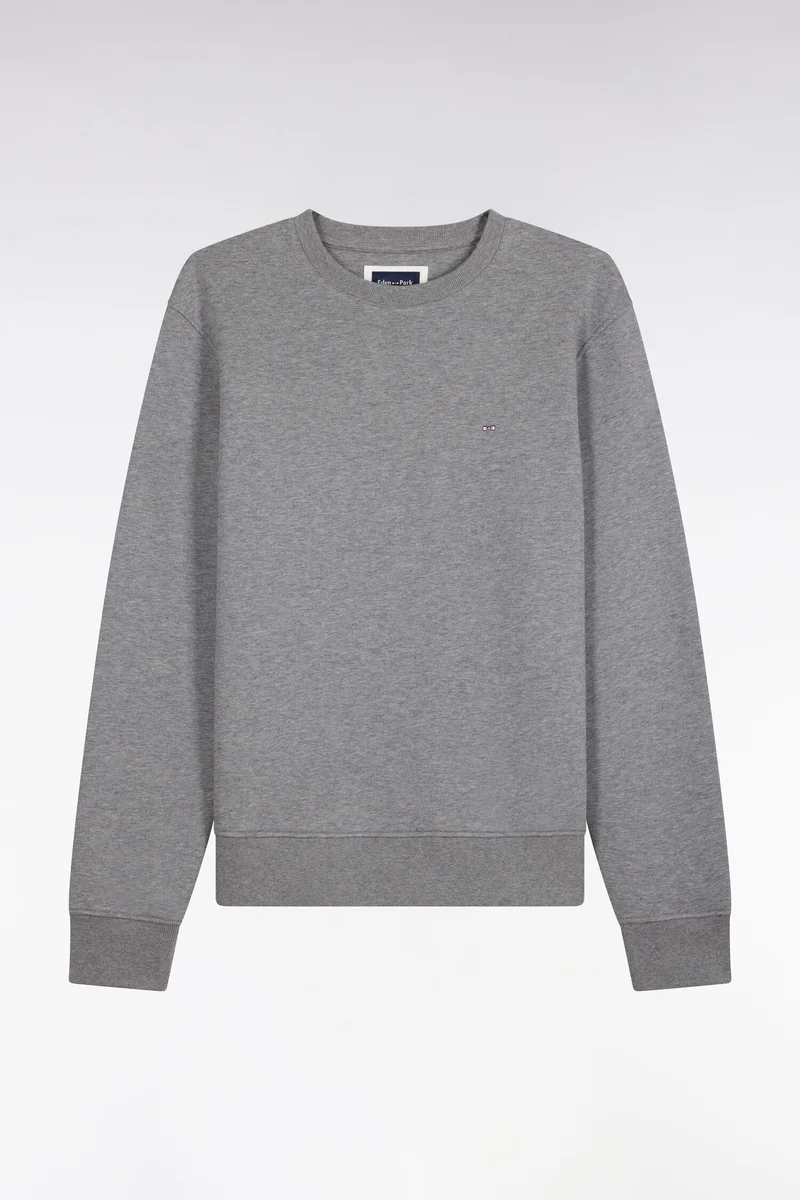 Sweatshirt col rond en molleton coton gris coupe droite