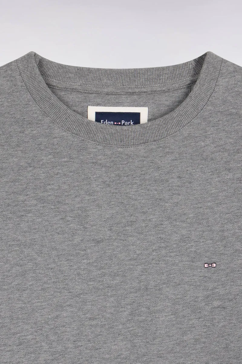 Sweatshirt col rond en molleton coton gris coupe droite