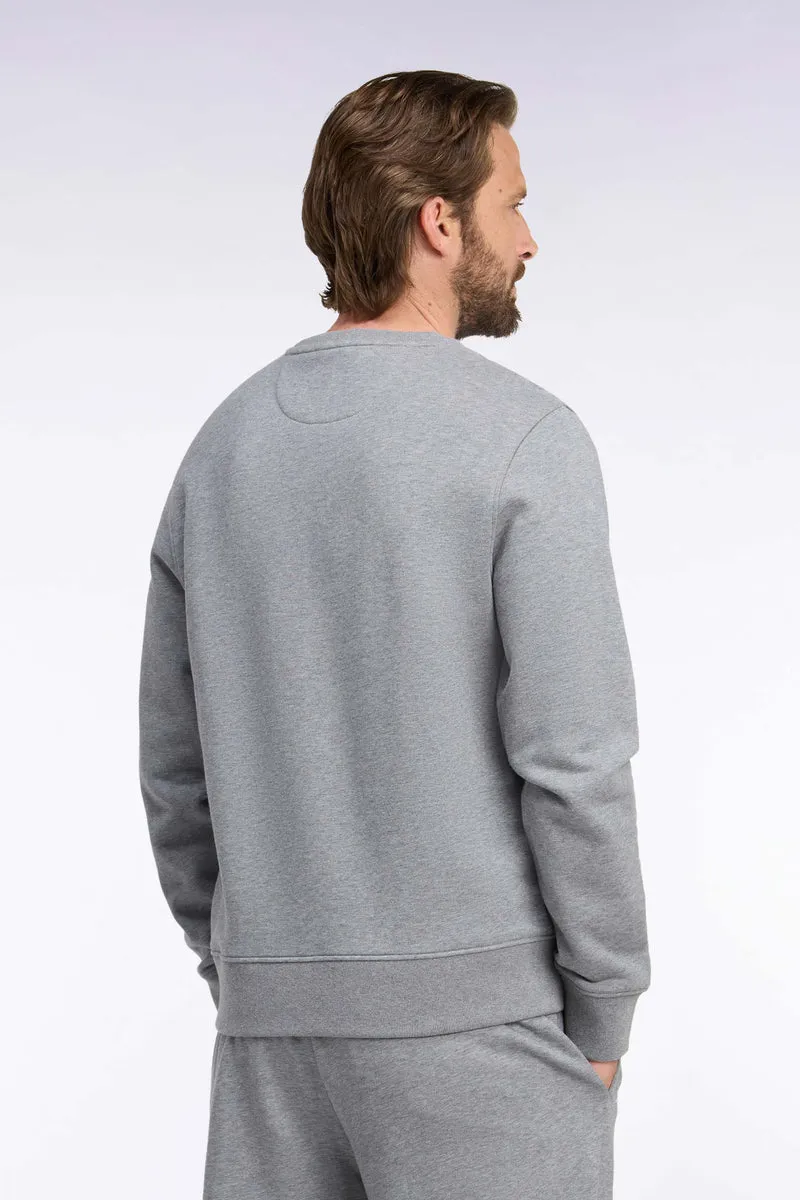 Sweatshirt col rond en molleton coton gris coupe droite