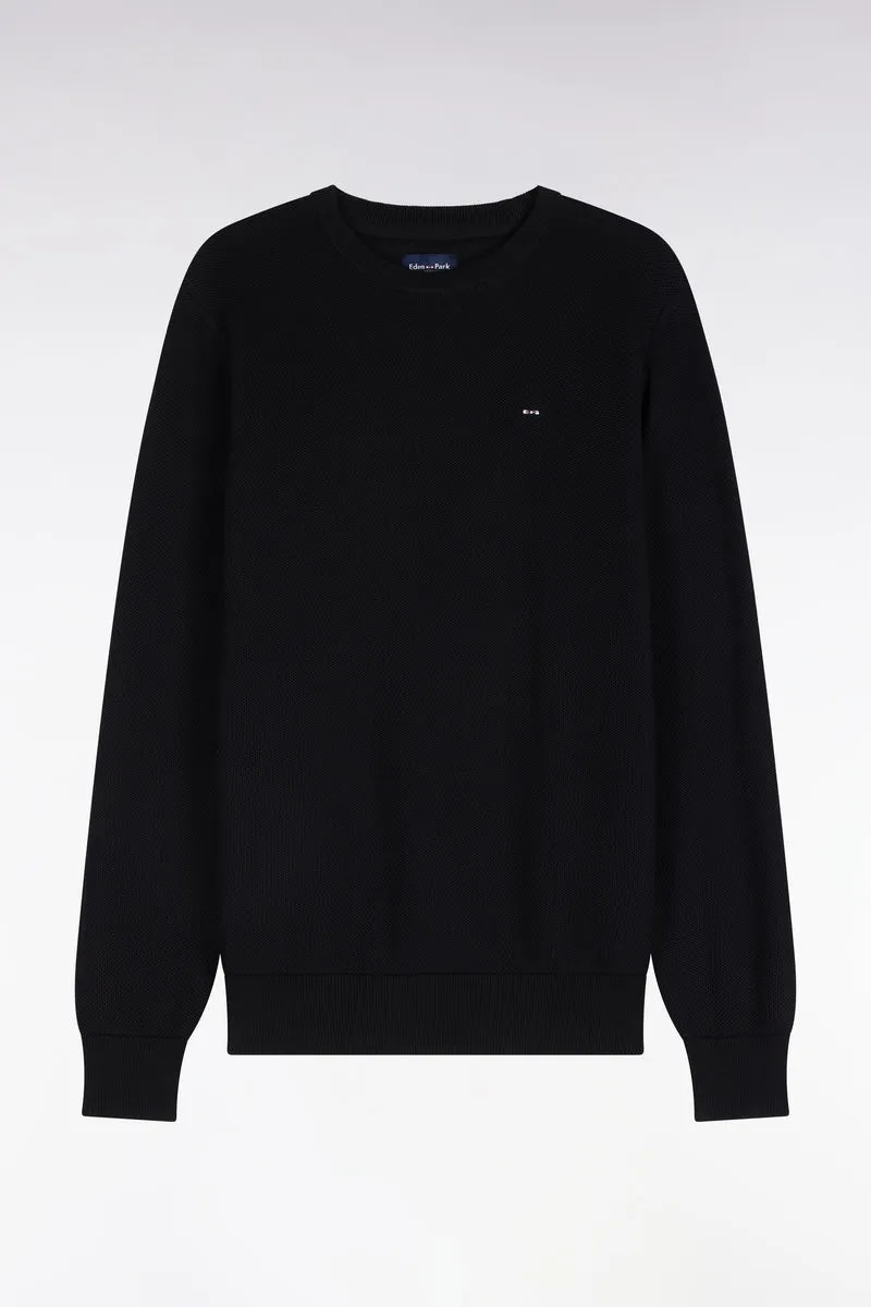 Pull col rond en coton noir coupe droite