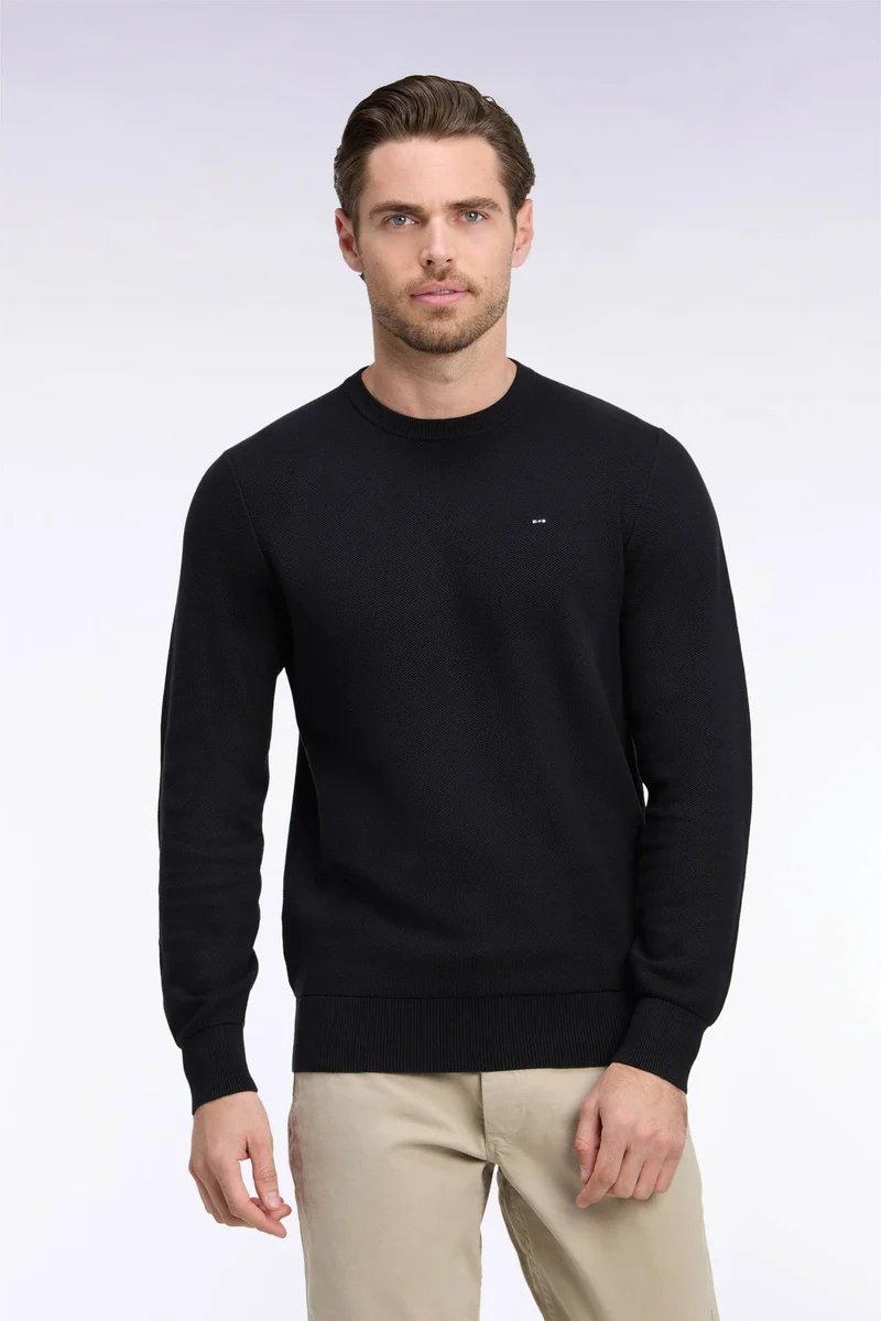 Pull col rond en coton noir coupe droite