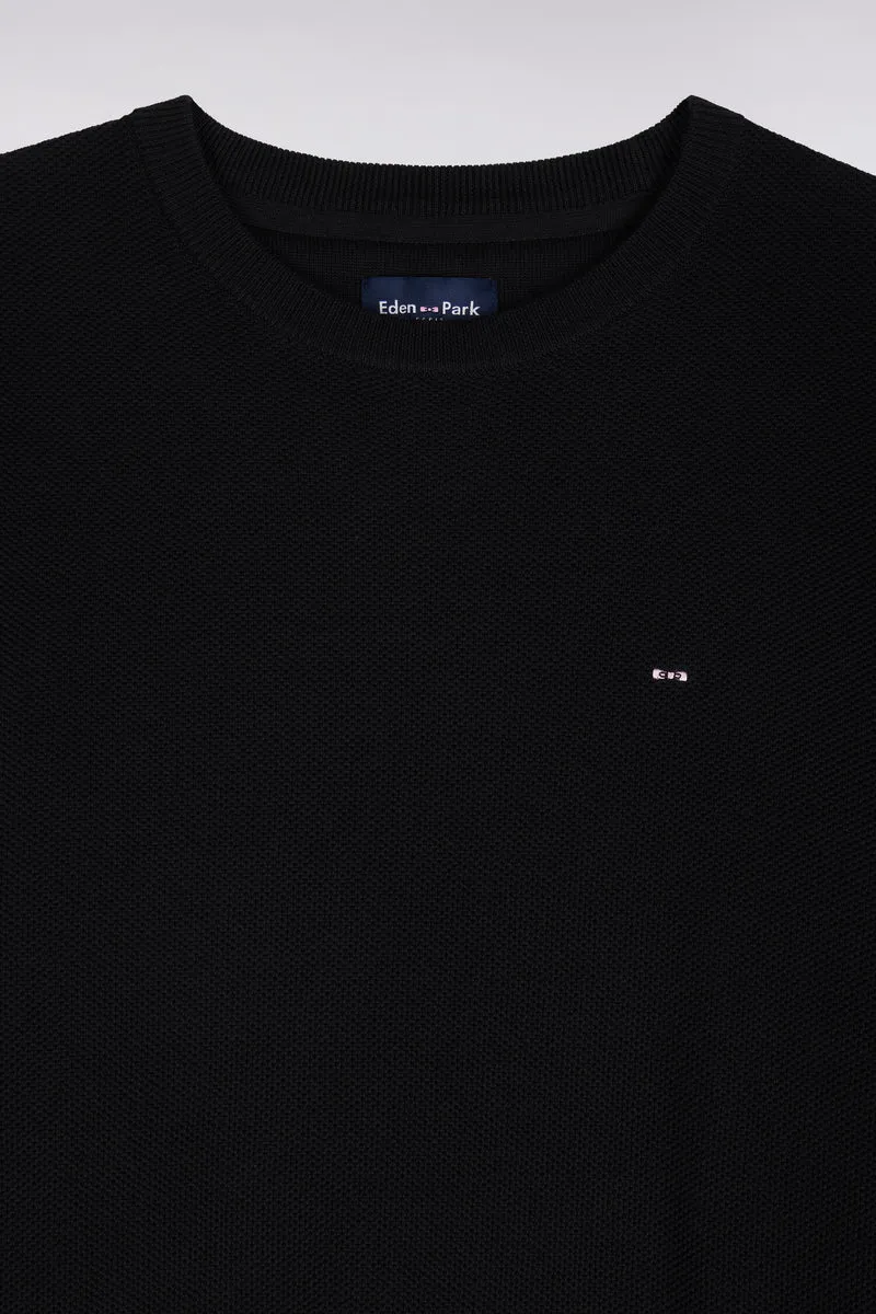 Pull col rond en coton noir coupe droite